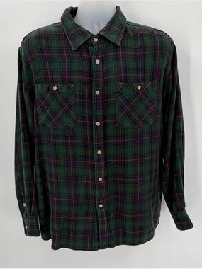 Vintage John Blair Flannel Shirt Men’s Green Plaid Button Up 90s Retro Outdoors